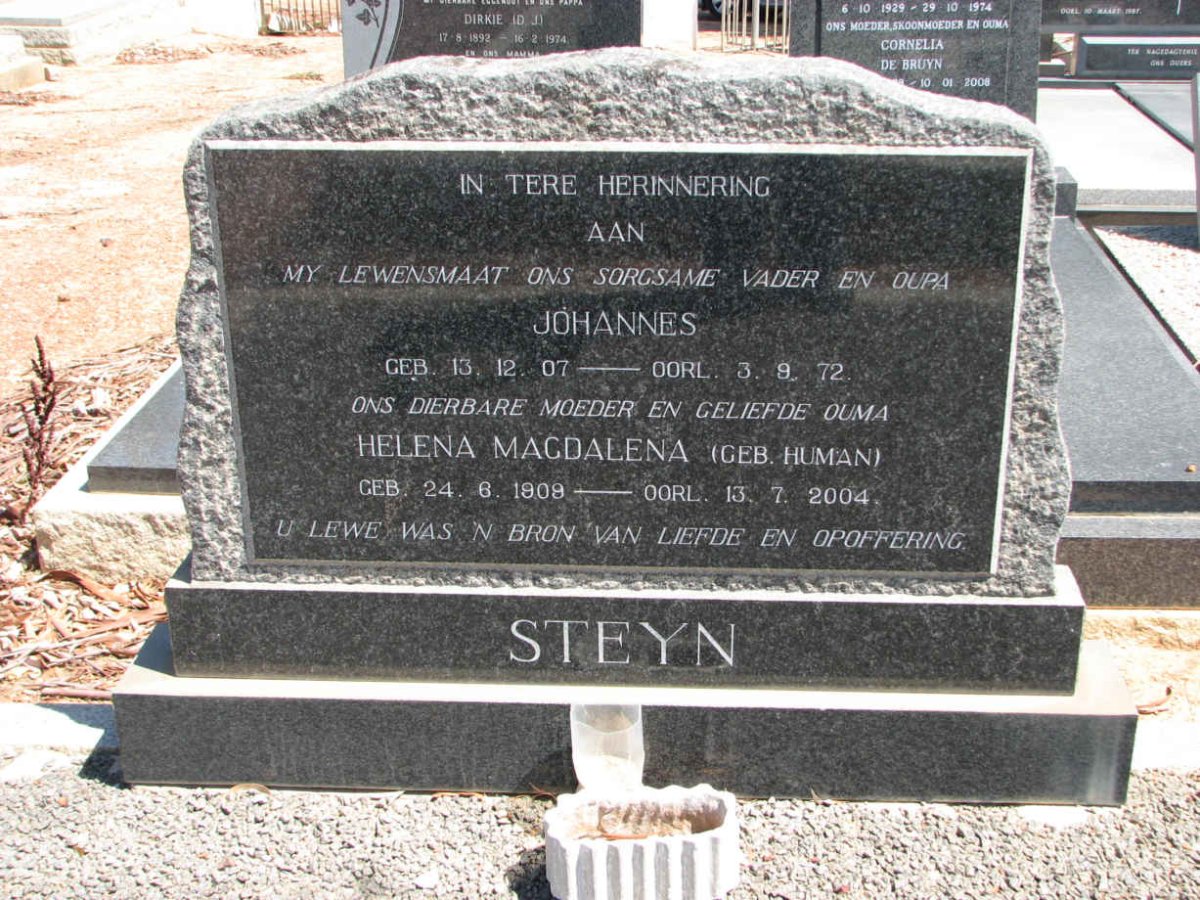 STEYN Johannes 1907-1972 &amp; Helena Magdalena HUMAN 1909-2004