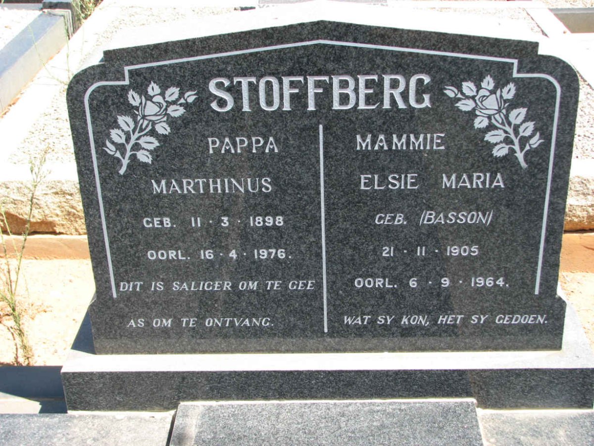 STOFFBERG Marthinus 1898-1976 &amp; Elsie Maria BASSON 1905-1964