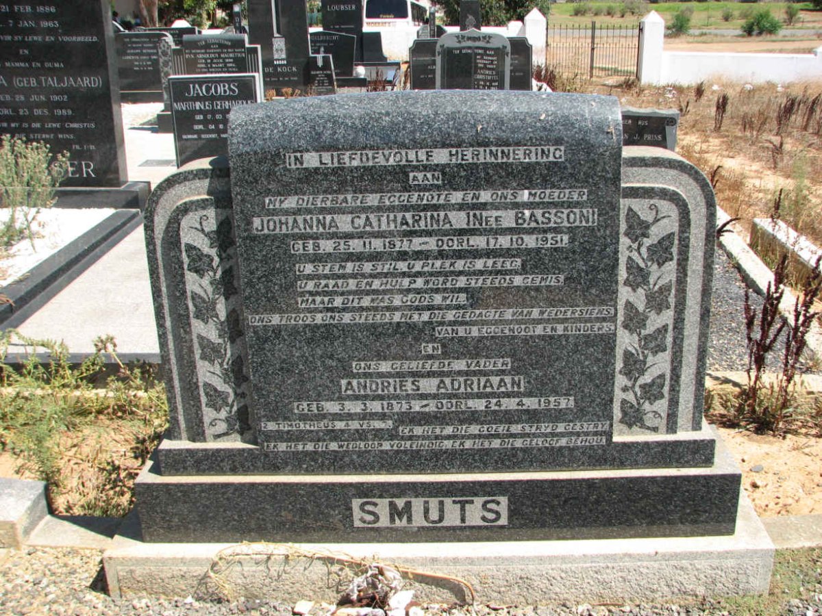 SMUTS Andries Adriaan 1873-1957 &amp; Johanna Catharina BASSON 1877-1951