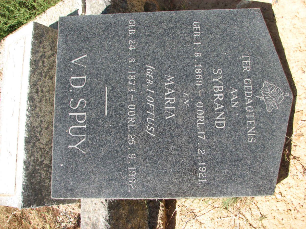SPUY Sybrand, v.d 1869-1921 &amp; Maria LOFTUS 1873-1962