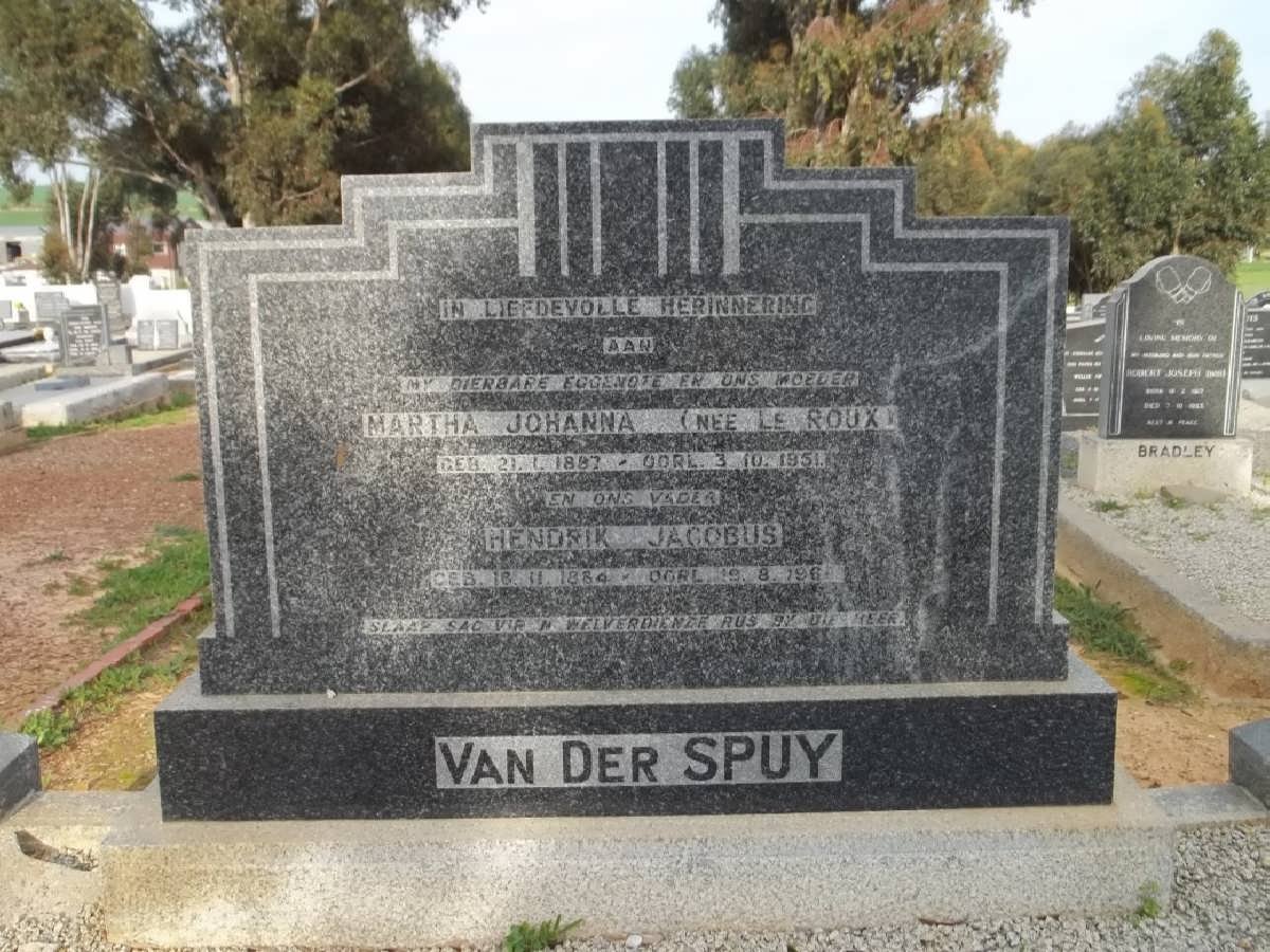 SPUY Hendrik Jacobus, van der 1884-196? &amp; Martha Johanna LE ROUX 1887-1951