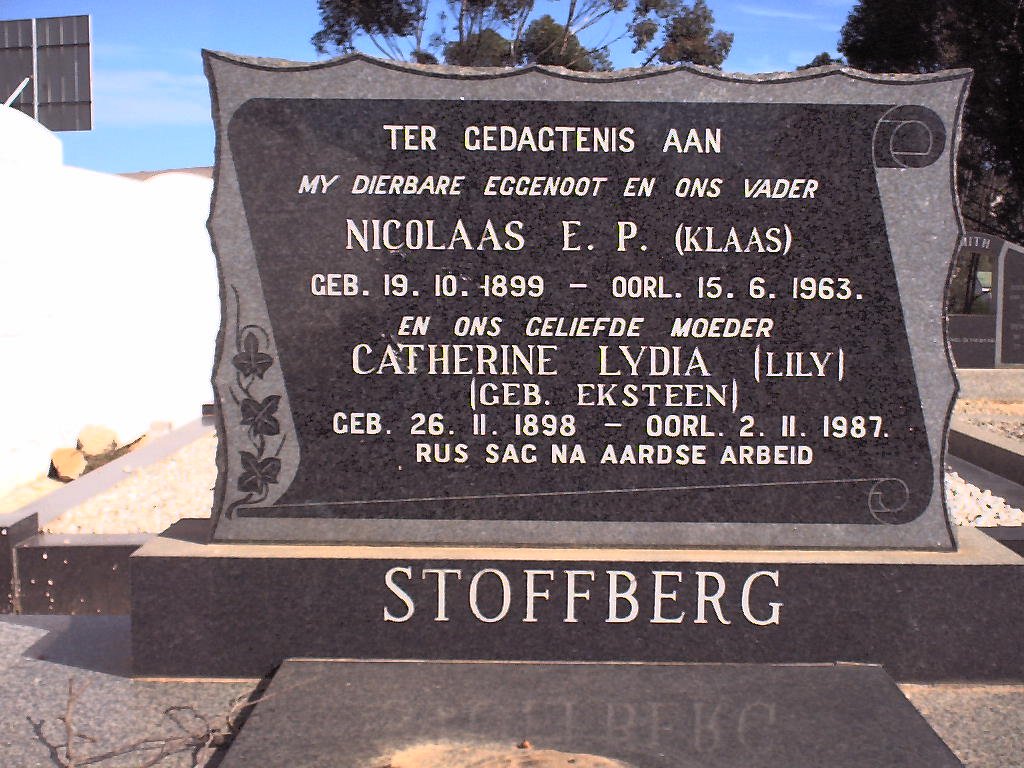 STOFFBERG Nicolaas E.P. 1899-1963 &amp; Catharine Lydia EKSTEEN  1898-1987