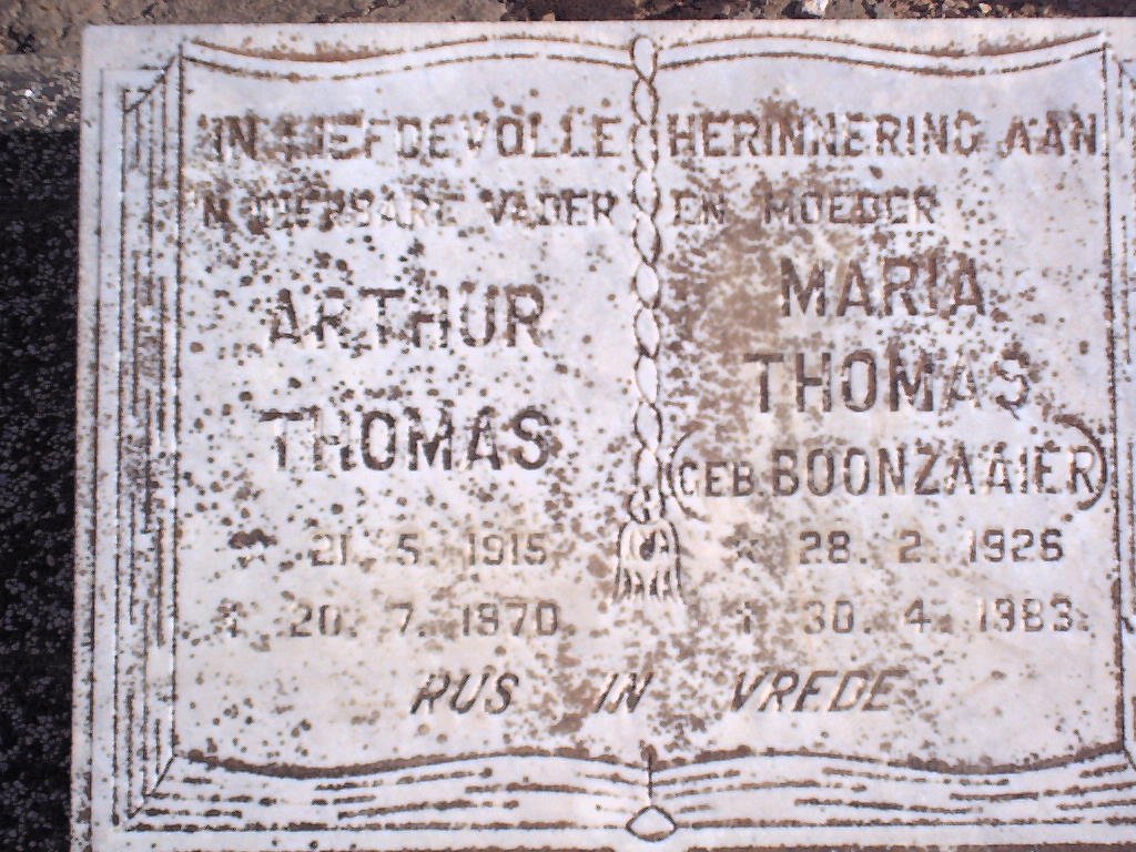 THOMAS Arthur 1915-1970 &amp; Maria BOONZAAIER 1926-1983