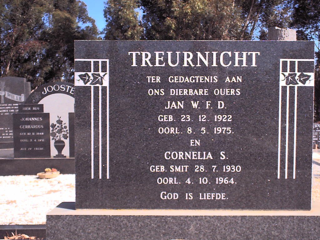 TREURNICHT Jan W.F.D. 1922-1975 &amp; Cornelia S. SMIT 1930-1964