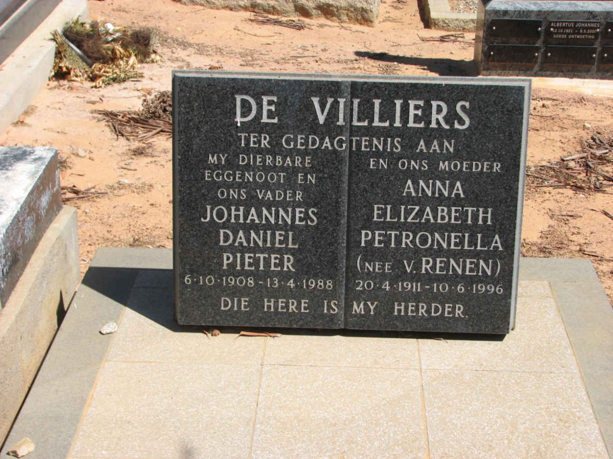 VILLIERS Johannes Daniel Pieter, de 1908-1988 &amp; Anna Elizabeth Petronella VAN RENEN 1911-1996