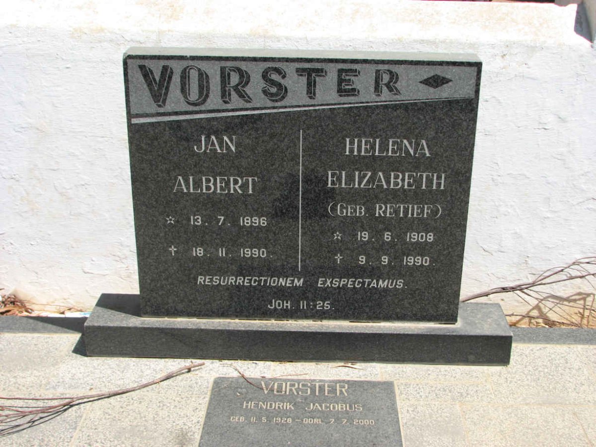 VORSTER Jan Albert 1896-1990 &amp; Helena Elizabeth RETIEF 1908-1990