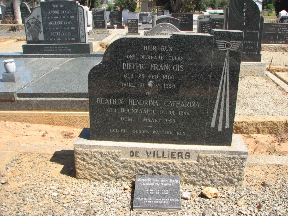VILLIERS Pieter Francois, de 1880-1954 &amp; Beatrix Hendrina Catharina BOONZAAIER 1886-1955