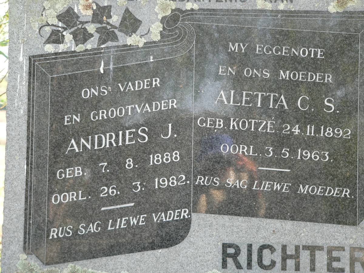 RICHTER Andries J. 1888-1982 &amp; Aletta C.S. KOTZÉ 1892-1963