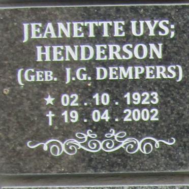 HENDERSON Jeanette, UYS nee DEMPERS 1923-2002