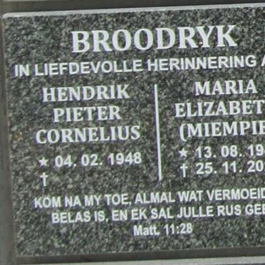 BROODRYK Hendrik Pieter Cornelius 1948- & Maria Elizabeth 1947-2021