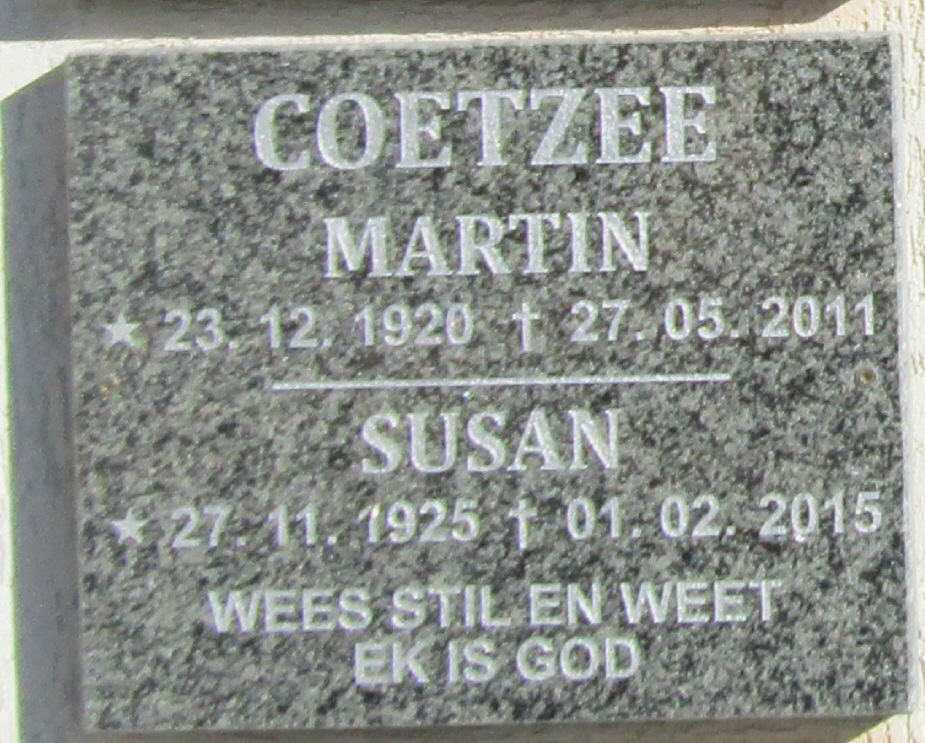 COETZEE Martin 1920-2011 & Susan 1925-2015