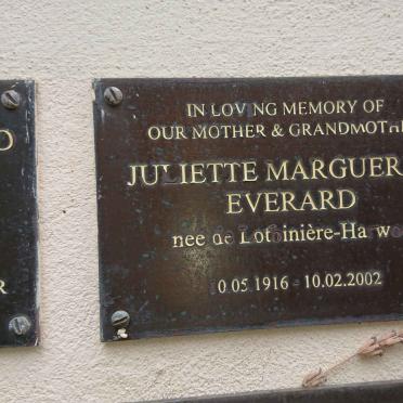 EVERARD Juliette Marguerite nee DE LOTBINIERE-HARWOOD 1916-2002
