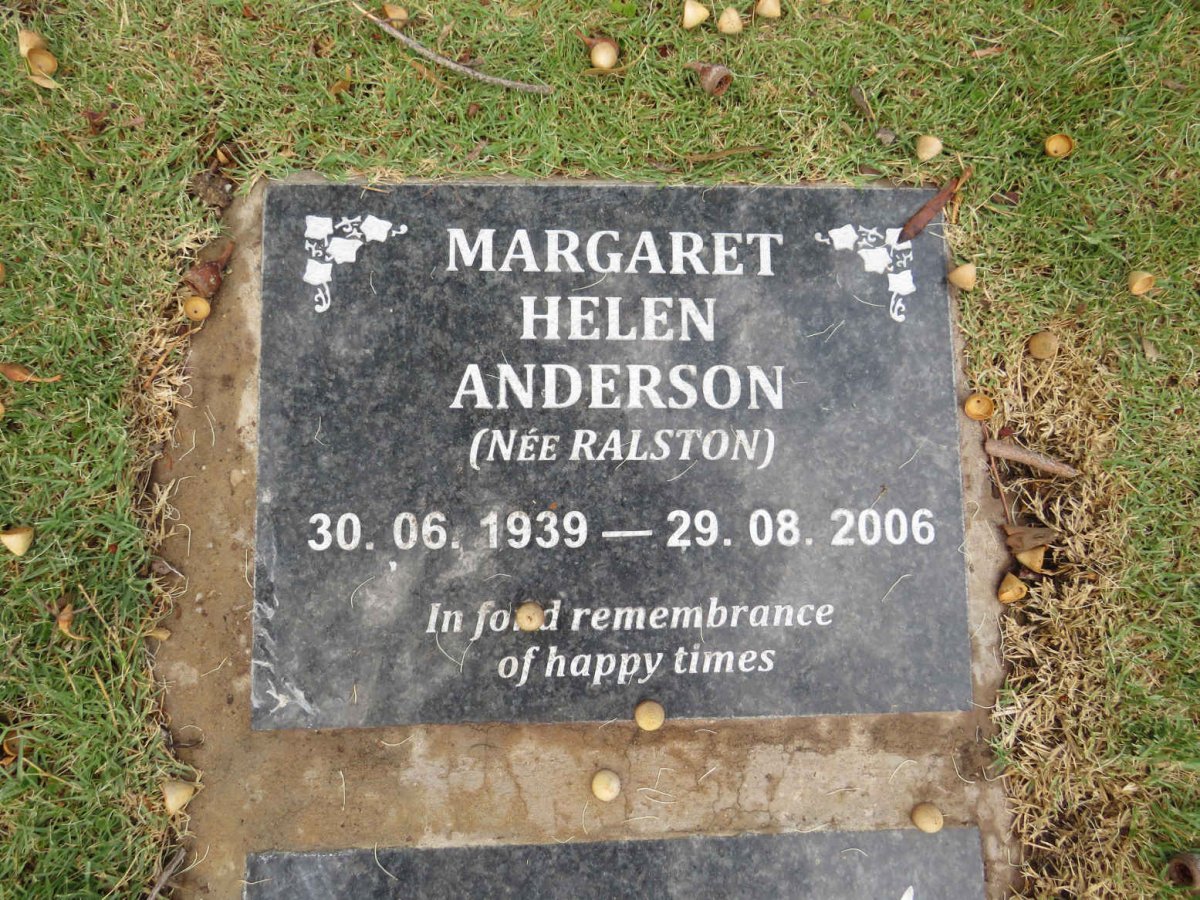 ANDERSON Margaret Helen nee RALSTON 1939-2006
