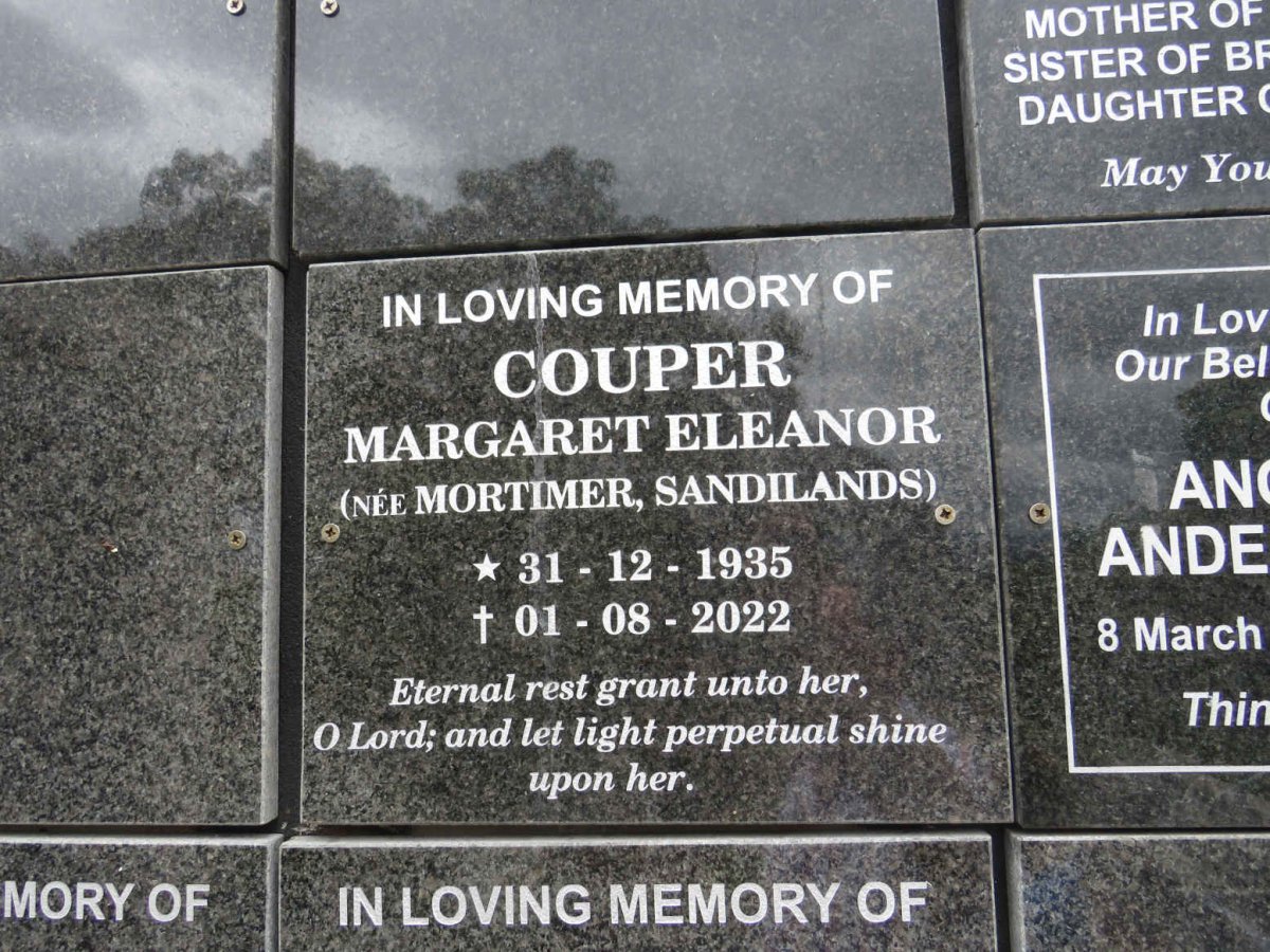 COUPER Margaret Eleanor formerly SANDILANDS nee MORTIMER 1935-2022