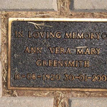 GREENSMITH Ann Vera Mary 1920-2007