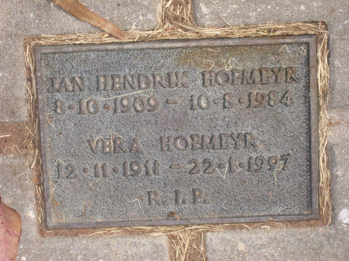 HOFMEYR Jan Hendrik 1909-1984 &amp; Vera 1911-1997