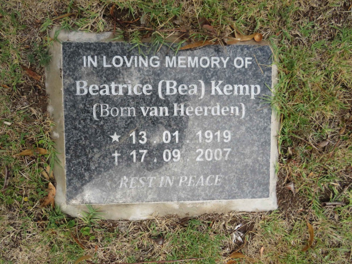 KEMP Beatrice nee VAN HEERDEN 2019-2007