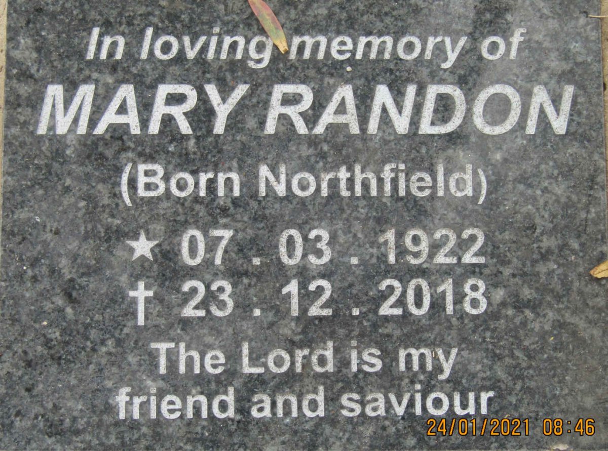 RANDON Mary nee NORTHFIELD 1922-2018