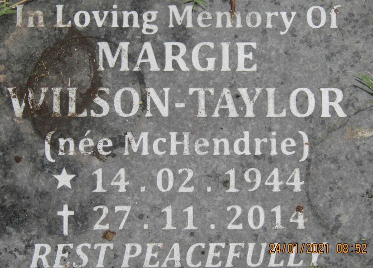 TAYLOR Margie, WILSON nee McHENDRIE 1944-2014