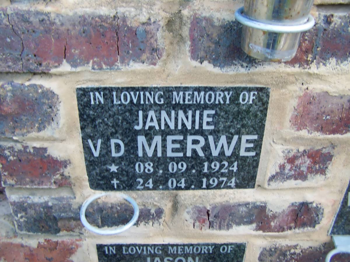 MERWE Jannie, v.d. 1924-1974