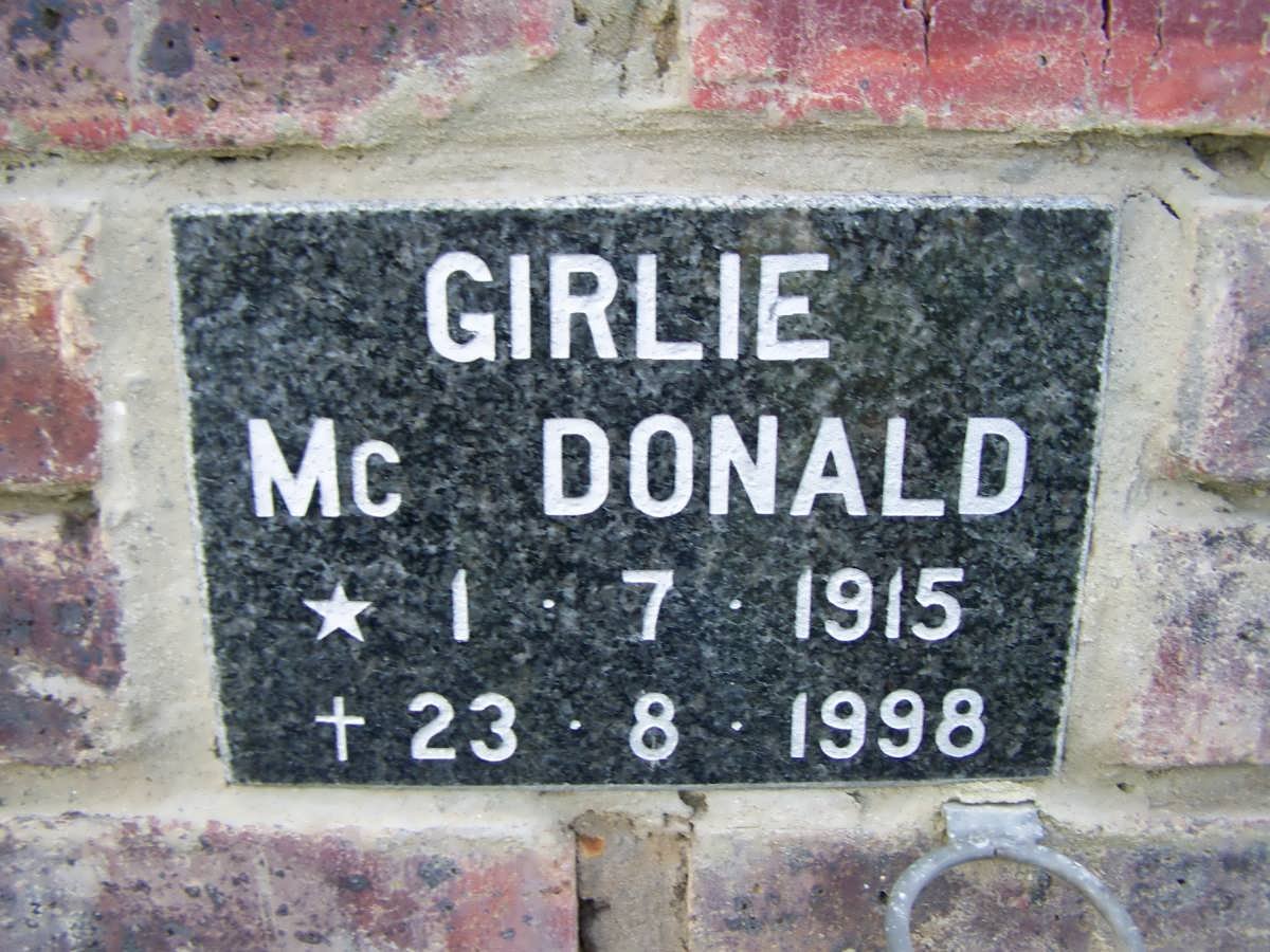 McDONALD Girlie 1915-1998