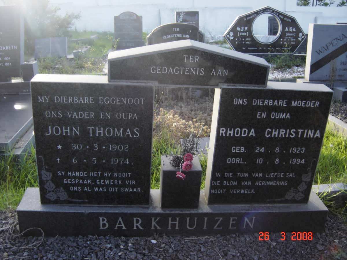 BARKHUIZEN John Thomas 1902-1974 &amp; Rhoda Christina 1923-1994