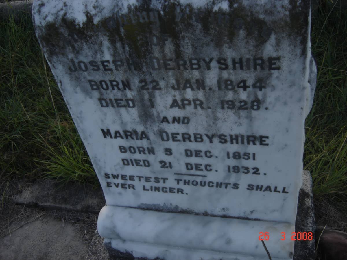 DERBYSHIRE Joseph 1844-1928 &amp; Maria 1851-1932
