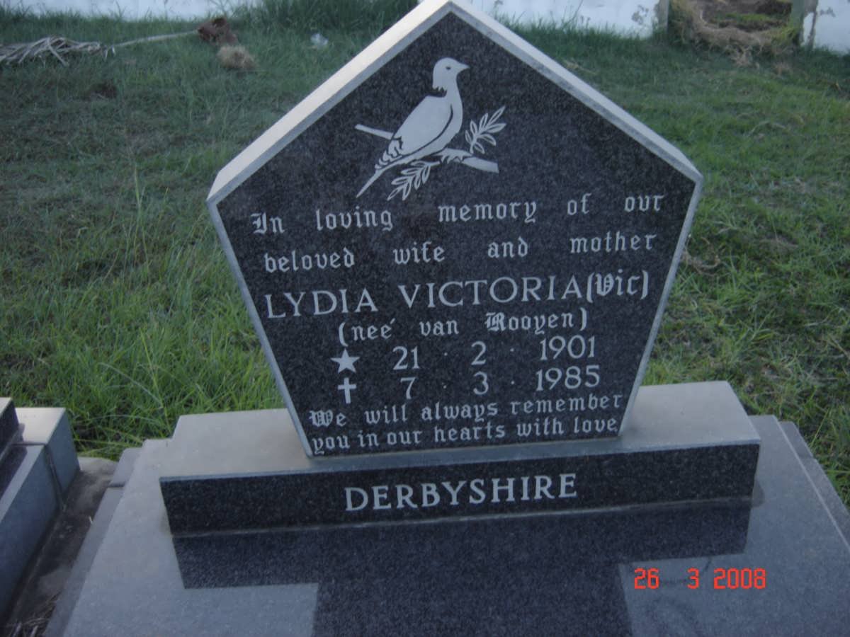 DERBYSHIRE Lydia Victoria nee VAN ROOYEN  1901-1985