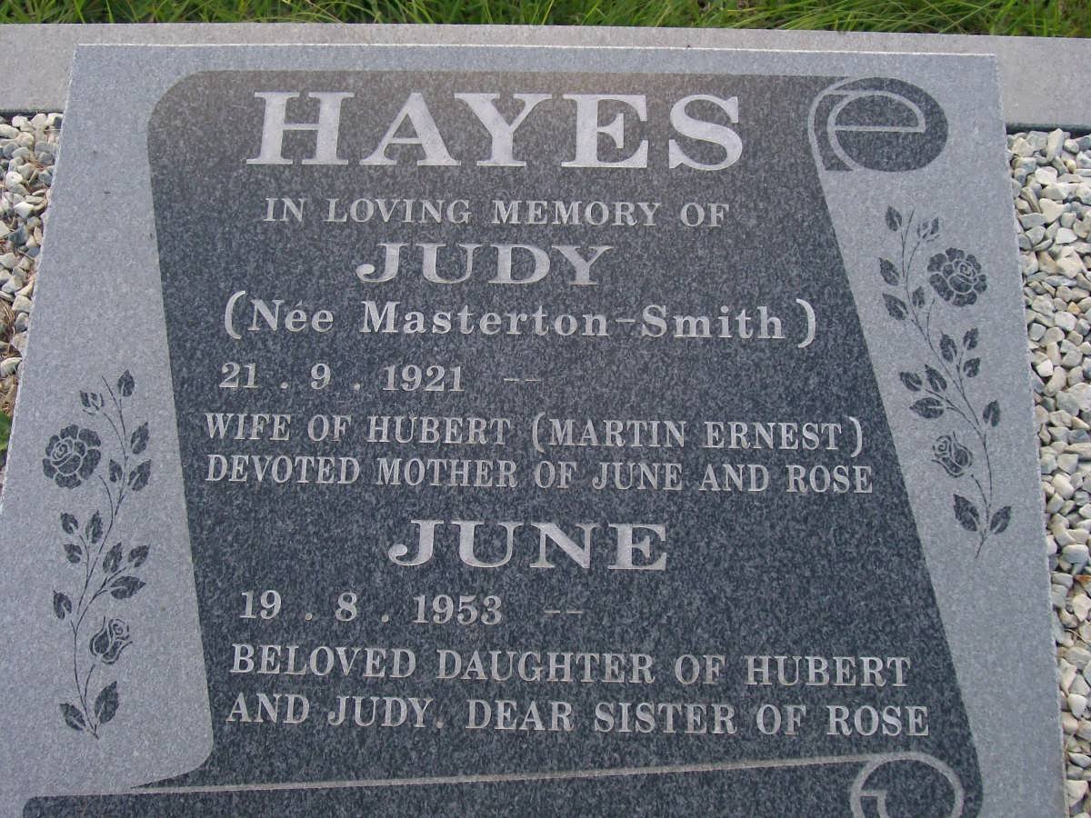 HAYES Judy nee MASTERSON-SMITH 1921- :: HAYES June 1953-