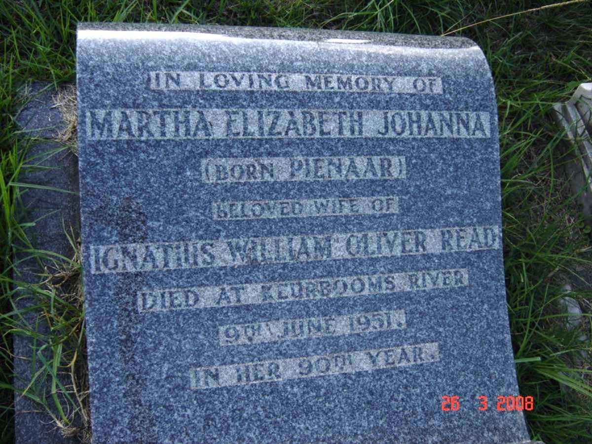 READ  Martha Elizabeth Johanna nee PIENAAR -1951