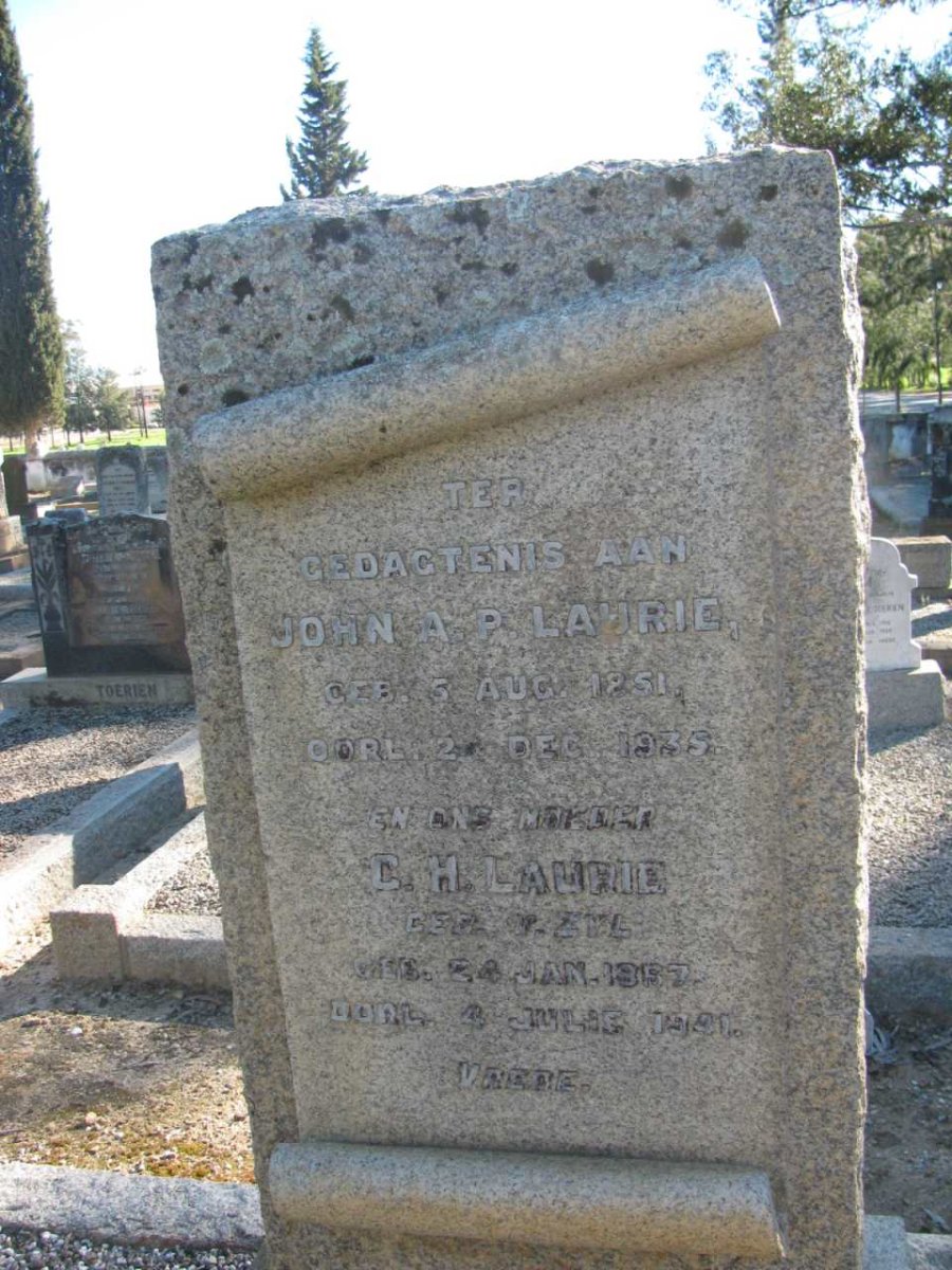 LAURIE John A.P. 1851-1935 &amp; C.H. V. ZYL 18?7-1941