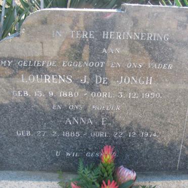 JONGH Lourens J., de 1880-1950 &amp; Anna E. 1885-1974