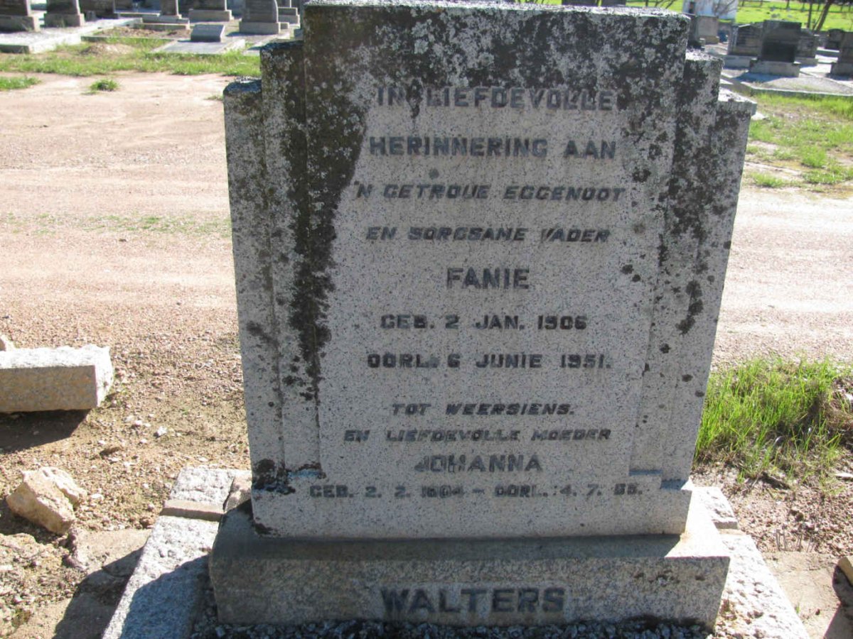 WALTERS Fanie 1906-1951 &amp; Johanna 1904-1955