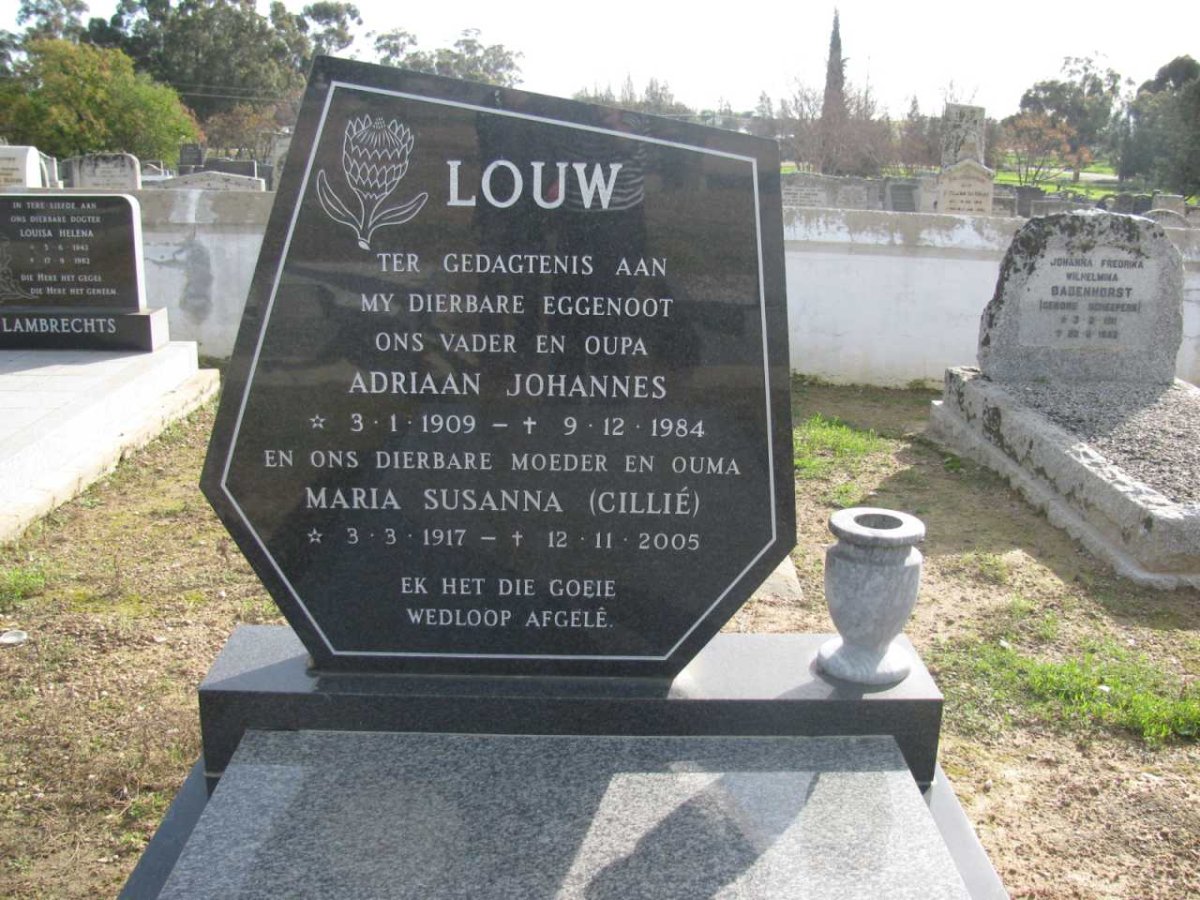 LOUW Adriaan Johannes 1909-1984 &amp; Maria Susanna CILLIÉ 1917-2005