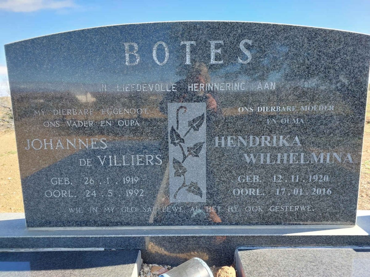 BOTES Johannes de Villiers 1919-1992 &amp; Hendrika Wilhelmina 1920-2016