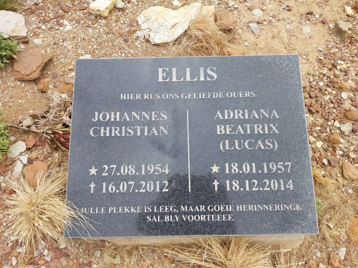 ELLIS Johannes Christian 1954-2012 &amp; Adriana Beatrix LUCAS 1957-2014