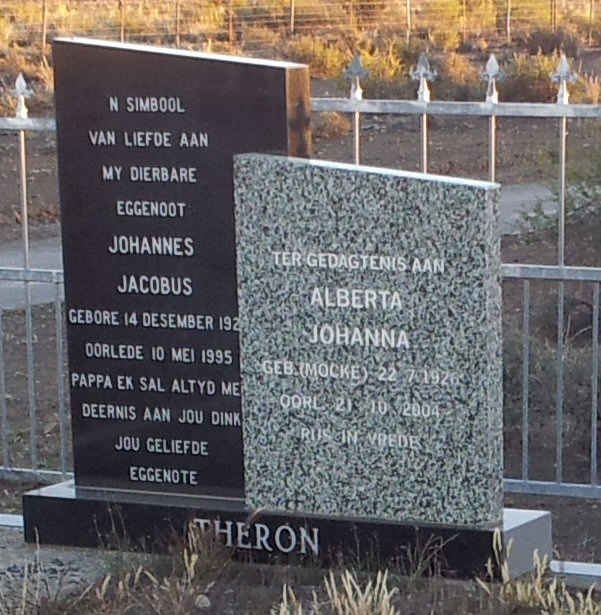 THERON Johannes Jacobus 192?-1995 &amp; Alberta Johanna MOCKE 1926-2004