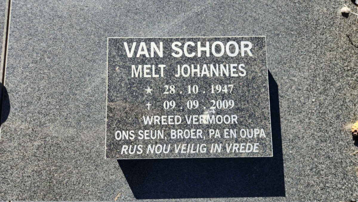 SCHOOR Melt Johannes, van 1947-2009