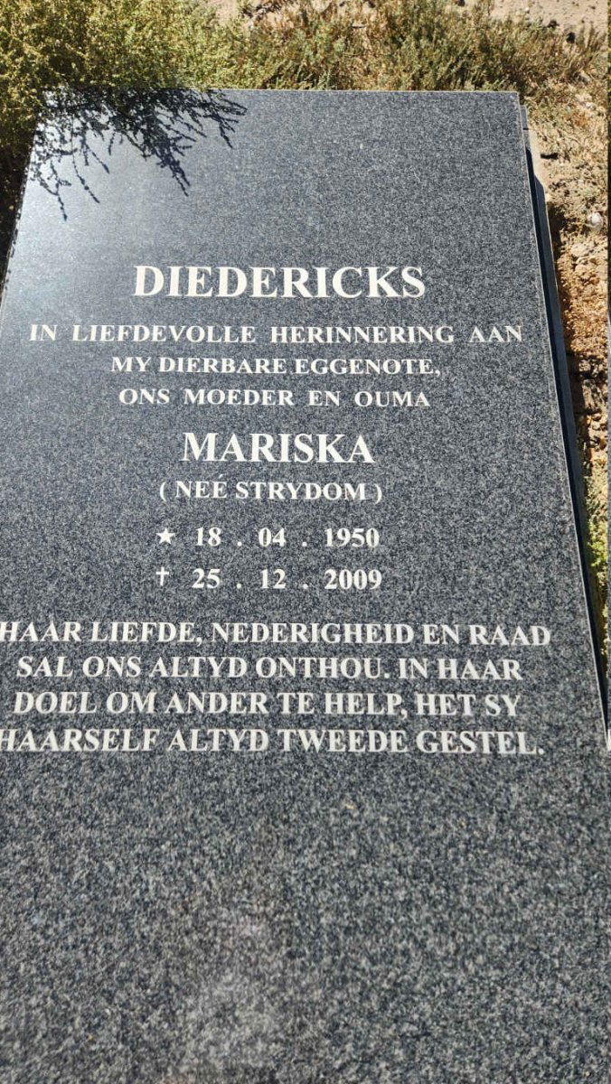 DIEDERICKS Mariska nee STRYDOM 1950-2009