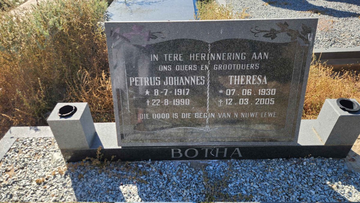 BOTHA Petrus Johannes 1917-1990 & Theresa 1930-2005