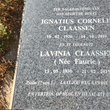 CLAASSEN Ignatius Cornelis 1926-2016 & Lavinia FAURIE 1930-2015