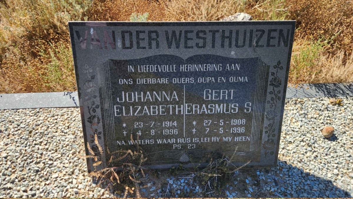 WESTHUIZEN Gert Erasmus S., van der 1908-1996 & Johanna Elizabeth 1914-1996