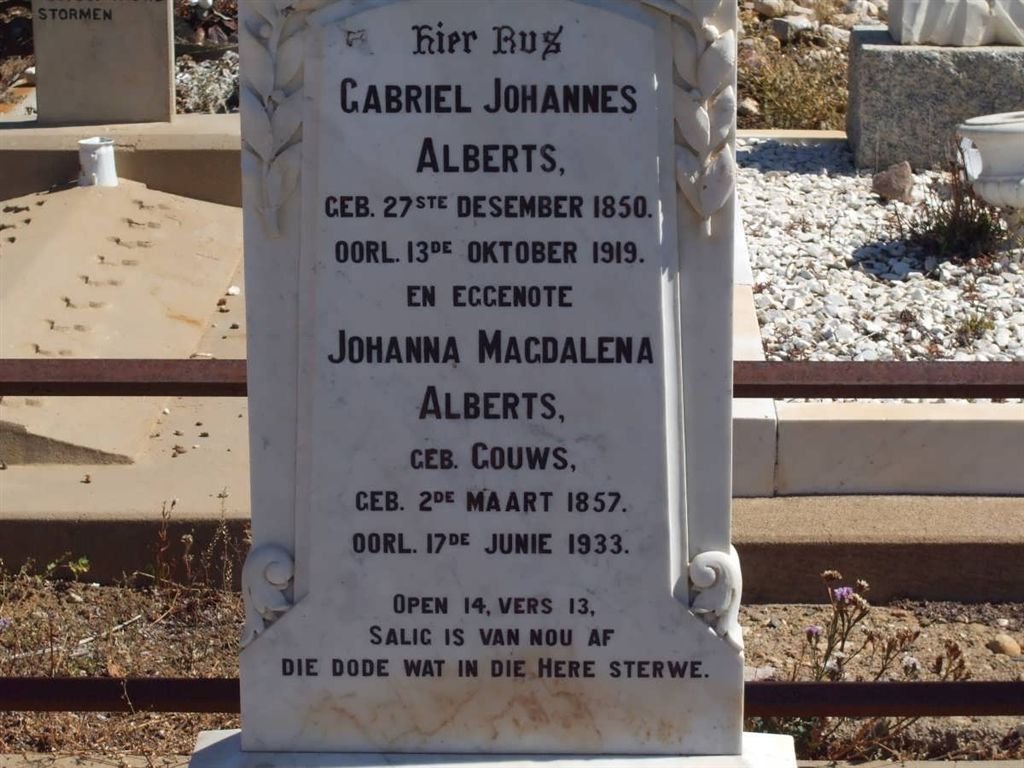 ALBERTS Gabriel Johannes 1850-1919 &amp; Johanna Magdalena GOUWS 1857-1933