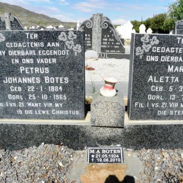 BOTES Petrus Johannes 1884-1965 &amp; Maria Aletta 1884-1972 :: BOTES M.A. 1924-2010