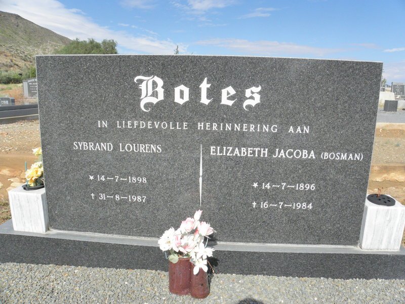 BOTES Sybrand Lourens 1898-1987 &amp; Elizabeth Jacoba BOSMAN 1896-1984