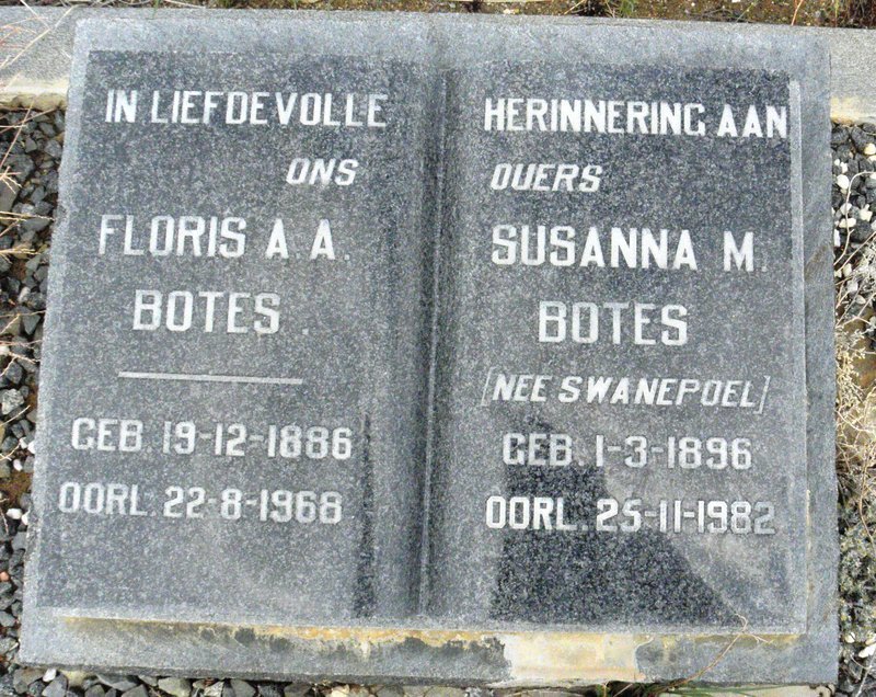 BOTES Floris A.A. 1886-1968 &amp; Susanna M. SWANEPOEL 1896-1982