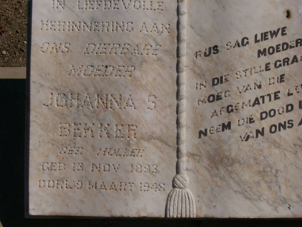 BEKKER Johanna S. nee MULLER 1893-1948