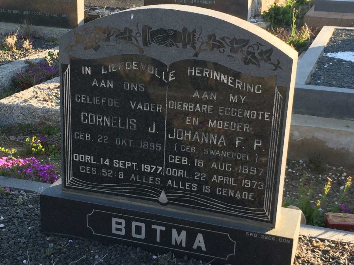 BOTMA Cornelis J. 1895-1977 &amp; Johanna F.P. SWANEPOEL 1897-1973