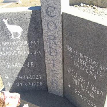 CORDIER Karel J.P. 1927-1998 &amp; Magdalena J. MARAIS 1933-