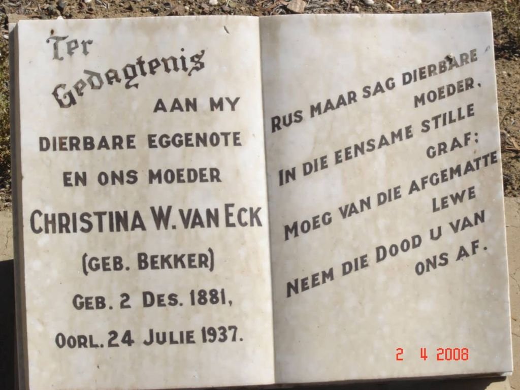 ECK Christina W., van nee BEKKER 1881-1937
